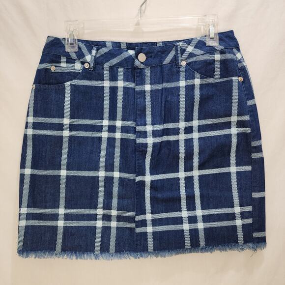 NWOT Umgee Denim Plaid Skirt, Size Medium - Picture 1 of 7